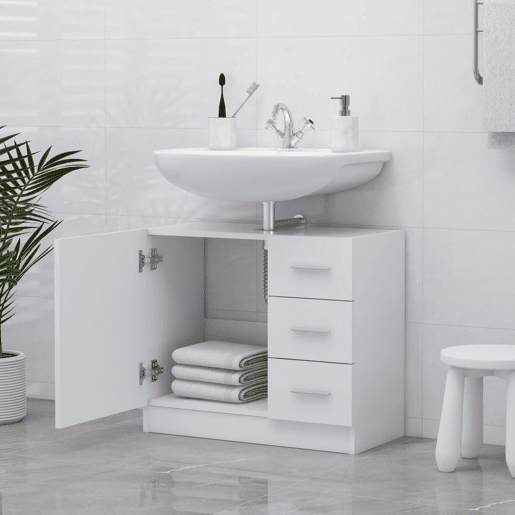 vidaXL Armário de lavatório 63x30x54 cm derivados de madeira branco vidaXL Armário de lavatório 63x30x54 cm derivados de madeira branco