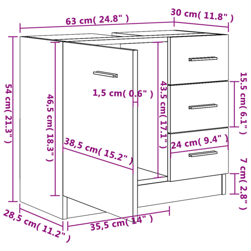 vidaXL Armário de lavatório 63x30x54 cm derivados de madeira branco vidaXL Armário de lavatório 63x30x54 cm derivados de madeira branco