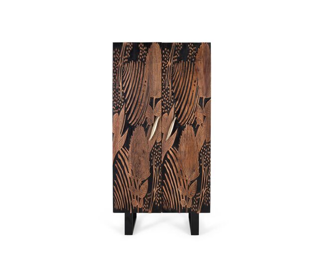 Armario 2 puertas con 2 estantes interiores y barra de colgar natural/negro de 180x55x90 cm