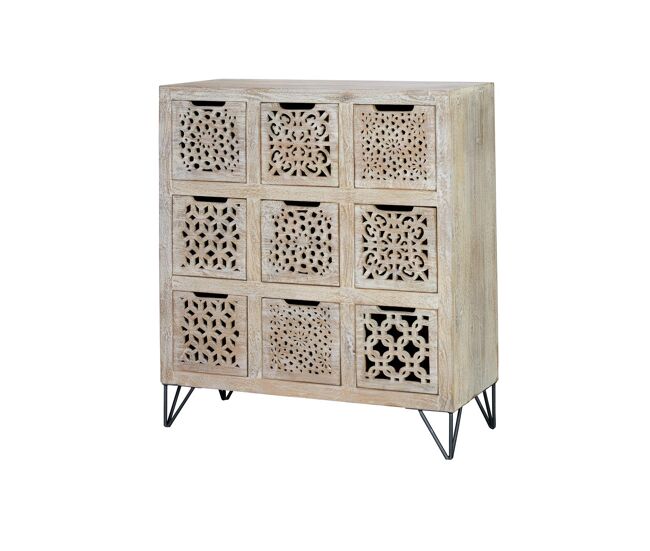 Cómoda de madera de mango blanco envejecido de 102x38x88 cm - Giner y Colomer