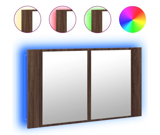 Vidaxl armario espejo de baño led acrílico marrón roble 80x12x45 cm