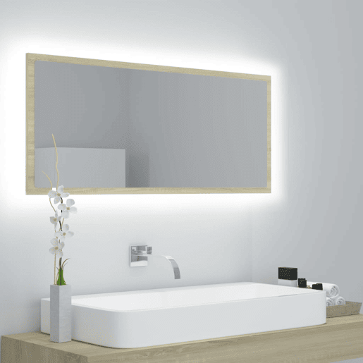 vidaXL Espelho casa banho c LED 100x8,5x37cm acrílico carvalho sonoma