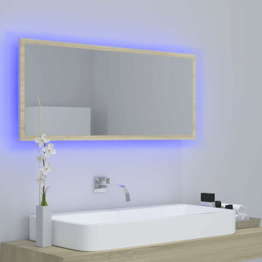 vidaXL Espelho casa banho c LED 100x8,5x37cm acrílico carvalho sonoma