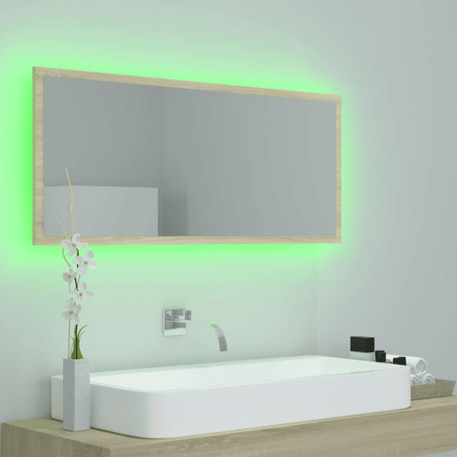 vidaXL Espelho casa banho c LED 100x8,5x37cm acrílico carvalho sonoma