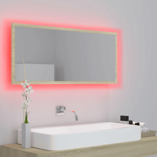 vidaXL Espelho casa banho c LED 100x8,5x37cm acrílico carvalho sonoma