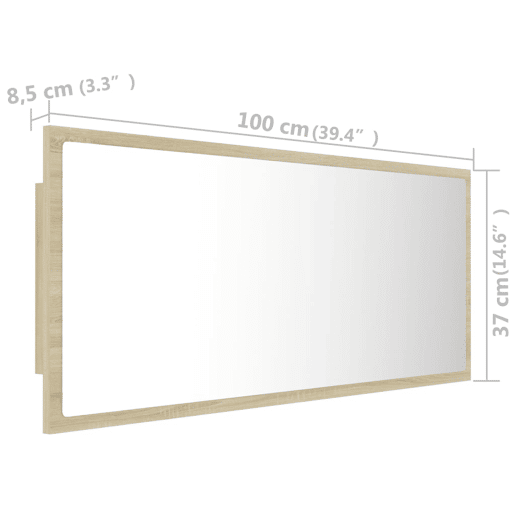 vidaXL Espelho casa banho c LED 100x8,5x37cm acrílico carvalho sonoma
