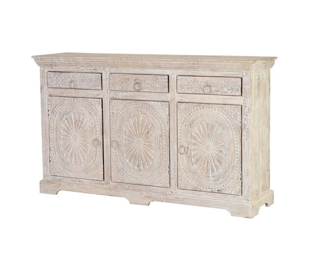 Aparador de madera de mango color blanco envejecido de 90x40x150 cm - Giner y Colomer