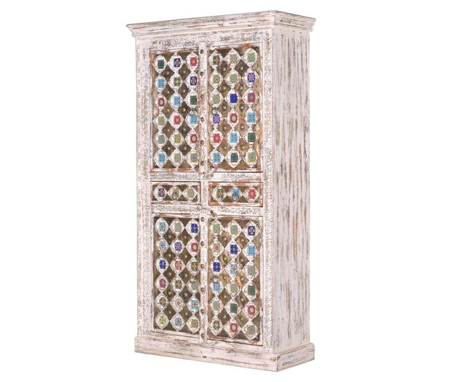 Armario blanco de madera de mango detalles cerámica y bronce de 185x40x100 cm - giner y colomer