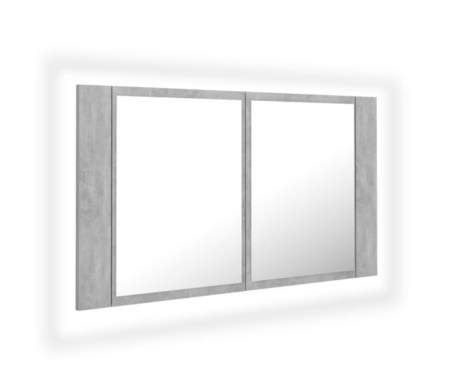 Vidaxl armario espejo baño luz led acrílico gris hormigón 80x12x45 cm