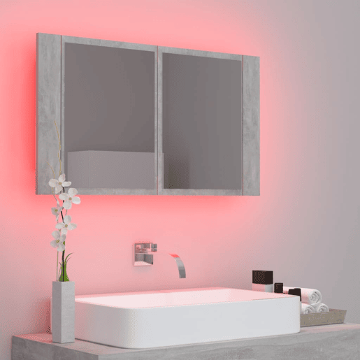 vidaXL Armário espelhado casa de banho LED acrílico cinza cimento