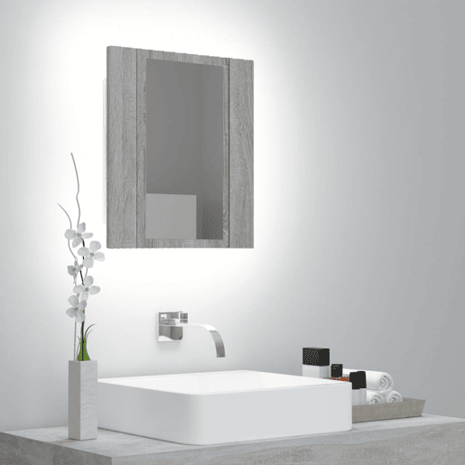 vidaXL Armário WC c espelholuzes LED derivados madeira cinza sonoma vidaXL Armário WC c espelholuzes LED derivados madeira cinza sonoma