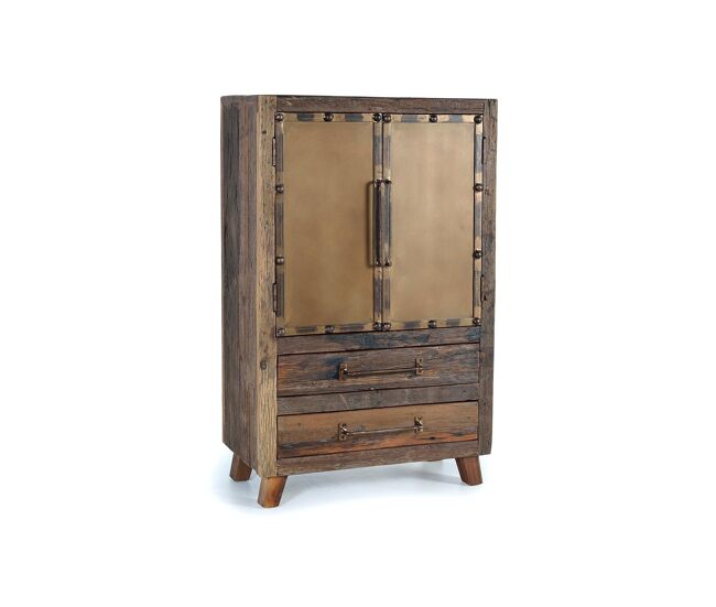 Aparador fabricado en madera recuperada de traviesa de ferrocarril, con dos puertas y dos cajones. marrón 120x40x75 cm - giner y colomer