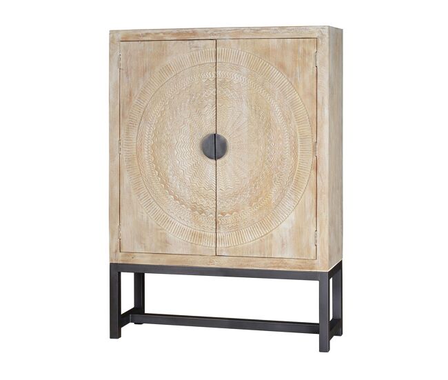 Armario 2 puertas en madera de mango, base y tiradores de metal. de color blanco envejecido de 176x42x124 cm - giner y colomer
