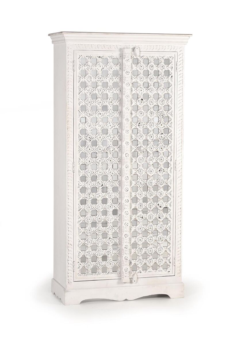 Armario en madera de mango detalles espejo en color blanco de 180x40x90 cm - giner y colomer
