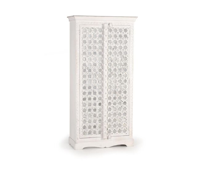 Armario en madera de mango detalles espejo en color blanco de 180x40x90 cm - giner y colomer