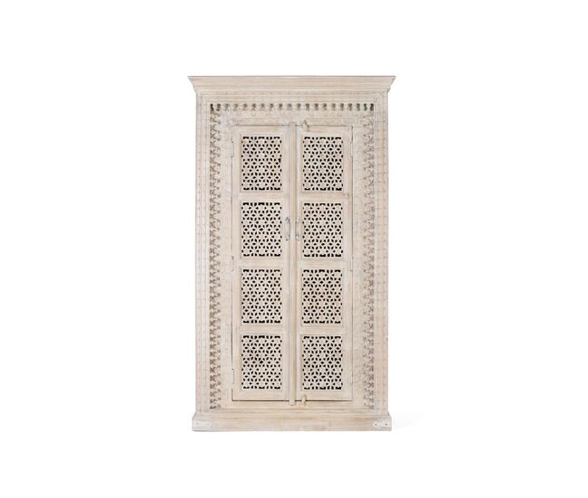 Armario 2 puertas fabricado en madera maciza de mango en color blanco decapé de 190x40x110 cm - giner y colomer