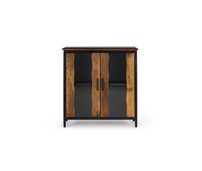 Aparador 2 puertas de estilo industrial fabricado en madera de mango y metal. color negro/marrón de 90x37x87 cm
