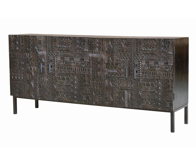 Aparador madera de mango y patas metal en nogal oscuro de 85x40x180 cm - giner y colomer