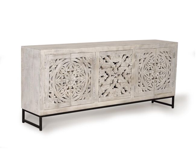 Aparador madera de mango y patas metal blanco envejecido de 81x38x190 cm - giner y colomer