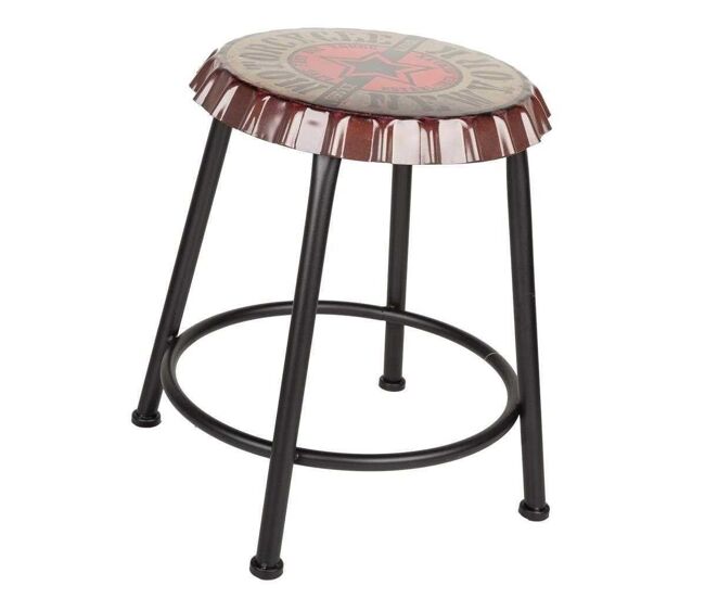 Taburete rojo redondo de metal estilo industrial de 35x46h cm