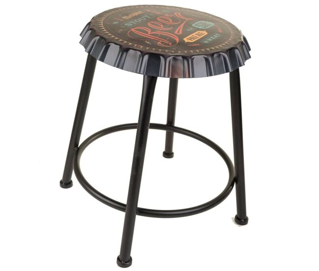 Taburete negro redondo de metal estilo industrial de d35x46h cm