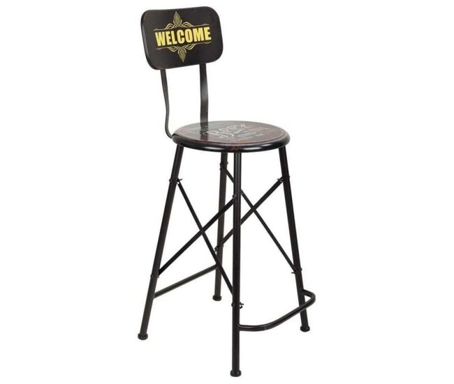 Taburete negro de metal estilo industrial de 46x40x100h cm