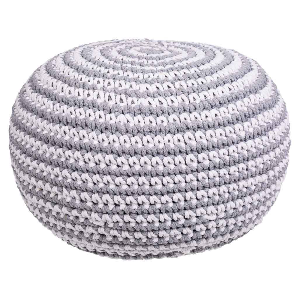Puff gris y blanco de algodón y poliéster de 45x30 cm