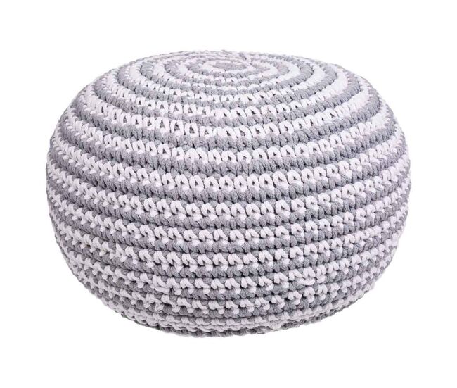 Puff gris y blanco de algodón y poliéster de 45x30 cm