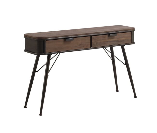 Consola de metal con encimera y 2 cajones de madera