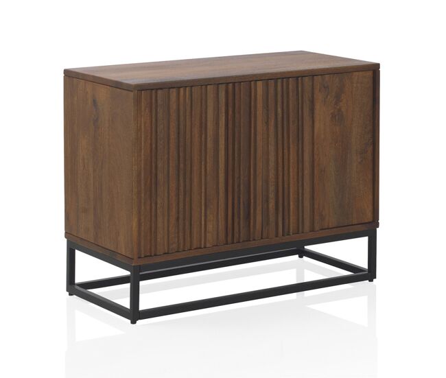Aparador Pequeño 2Pts Madera Maciza De Mango Laminada, Base De Metal