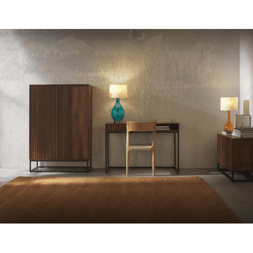 Aparador Pequeno 2Pts Laminado Madeira Maciça Manga, Base Metal