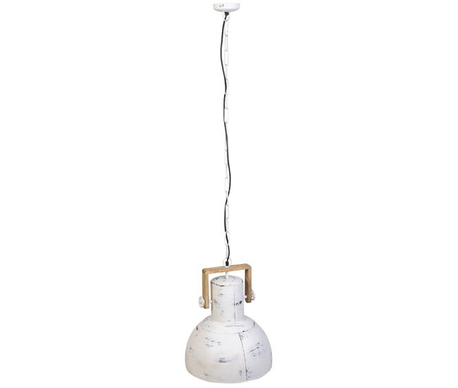 Lampara de techo de madera y metal blanca 41x41x52