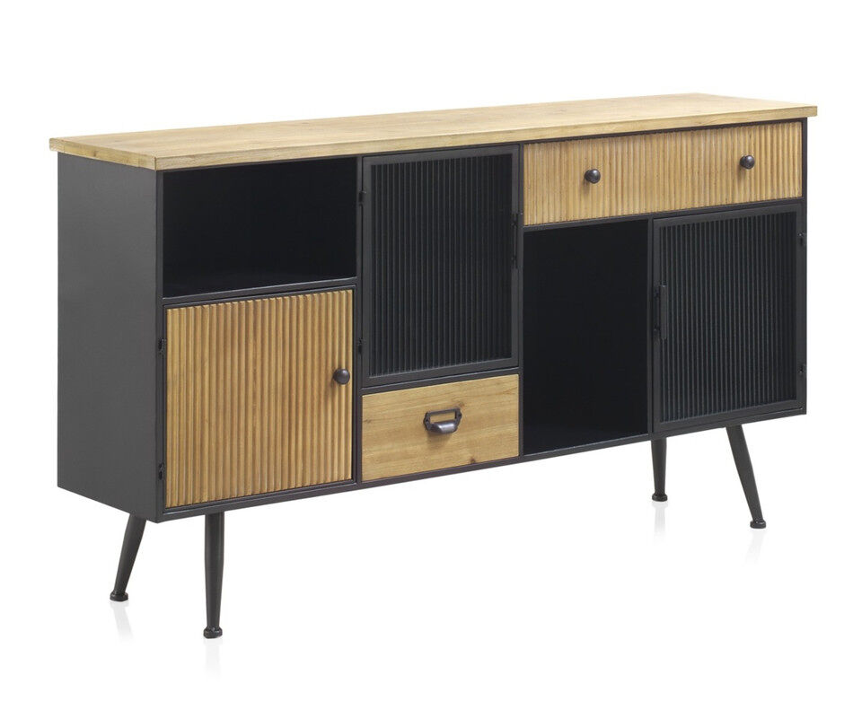 Aparador de metal con sobre de madera