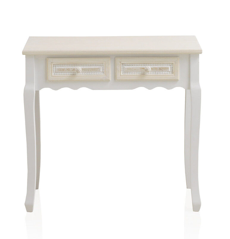 Consola de 2 cajones madera blanca encima y frente crema