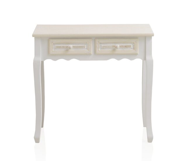 Consola de 2 cajones madera blanca encima y frente crema