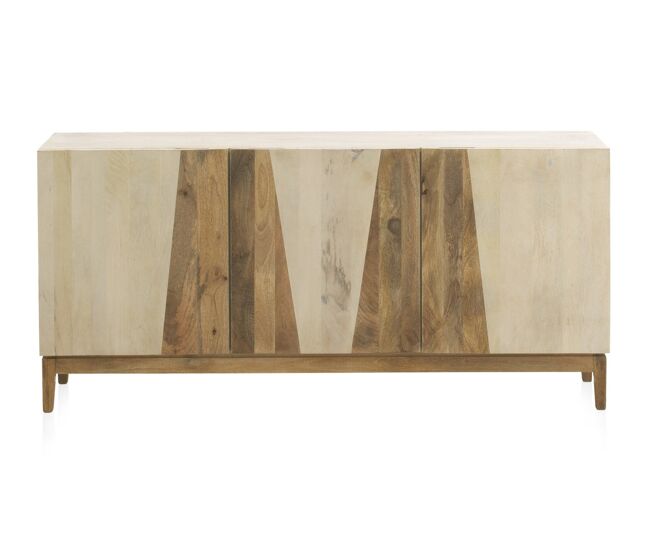 Aparador de mango patinado blanco con patas de madera de mango natural
