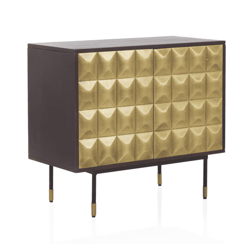 Aparador 2 Portas Metal Dourado Frente Madeira Manga Maciça Com Pés Metal Preto E Dourado