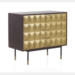 Aparador 2 Portas Metal Dourado Frente Madeira Manga Maciça Com Pés Metal Preto E Dourado