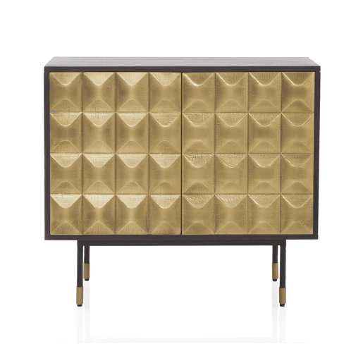 Aparador 2 Portas Metal Dourado Frente Madeira Manga Maciça Com Pés Metal Preto E Dourado
