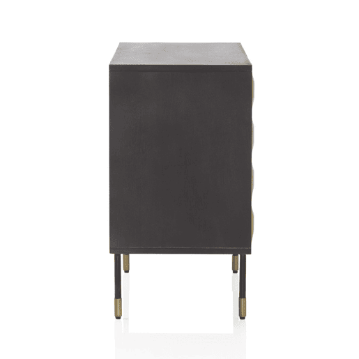 Aparador 2 Portas Metal Dourado Frente Madeira Manga Maciça Com Pés Metal Preto E Dourado