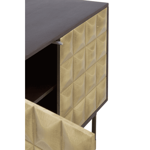 Aparador 2 Portas Metal Dourado Frente Madeira Manga Maciça Com Pés Metal Preto E Dourado