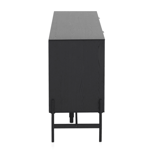 Aparador folheado Fresno Preto Com Portas Naturais E Pernas De Metal Preto