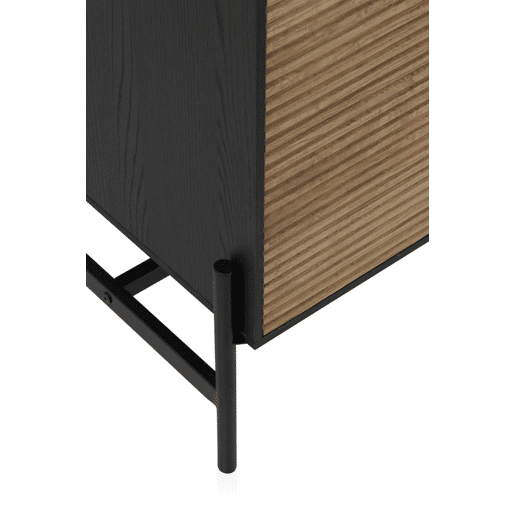 Aparador folheado Fresno Preto Com Portas Naturais E Pernas De Metal Preto