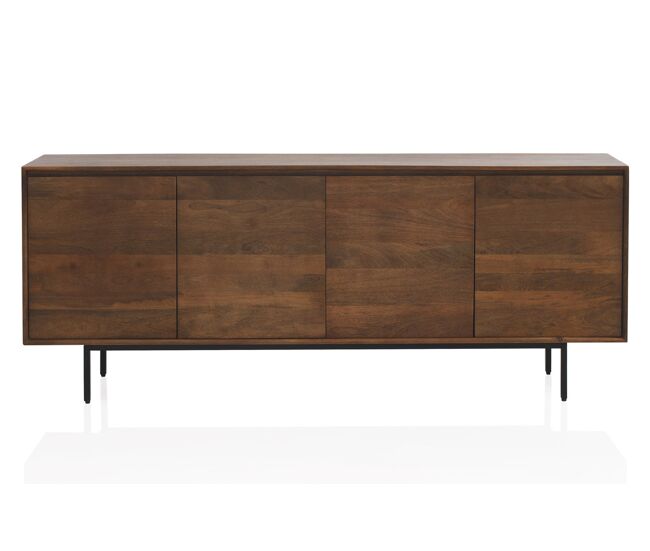 Aparador con 4 puertas lisas en madera maciza de mango, patas de metal