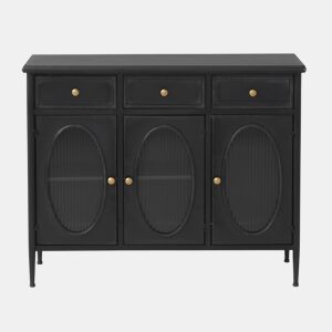 Aparador Com Estrutura Metálica, Portas De Vidro Oval E 3 Gavetas
