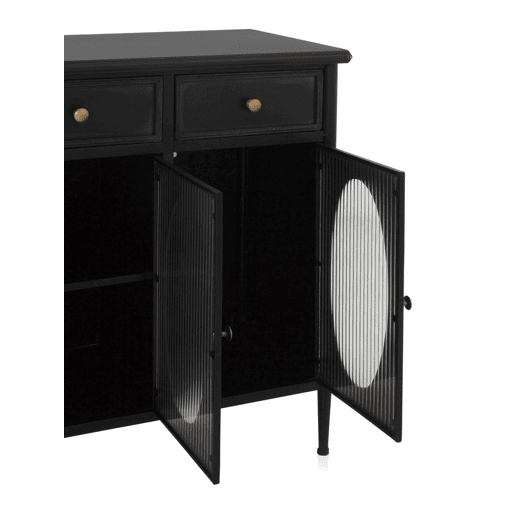 Aparador Com Estrutura Metálica, Portas De Vidro Oval E 3 Gavetas