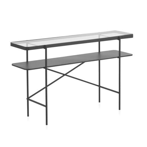 Consola De Metal Preto Com Envelope De Cristal