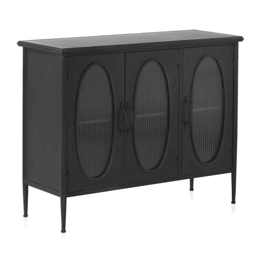 Aparador Com Estrutura Metálica, Portas De Vidro Oval