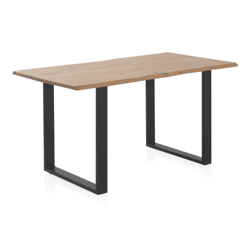 Mesa De Jantar 140X90 Madeira Maciça De Acácia 25 Mm De Espessura Com Pernas De Metal Preto