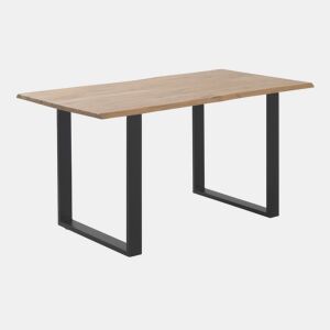 Mesa De Jantar 140X90 Madeira Maciça De Acácia 25 Mm De Espessura Com Pernas De Metal Preto